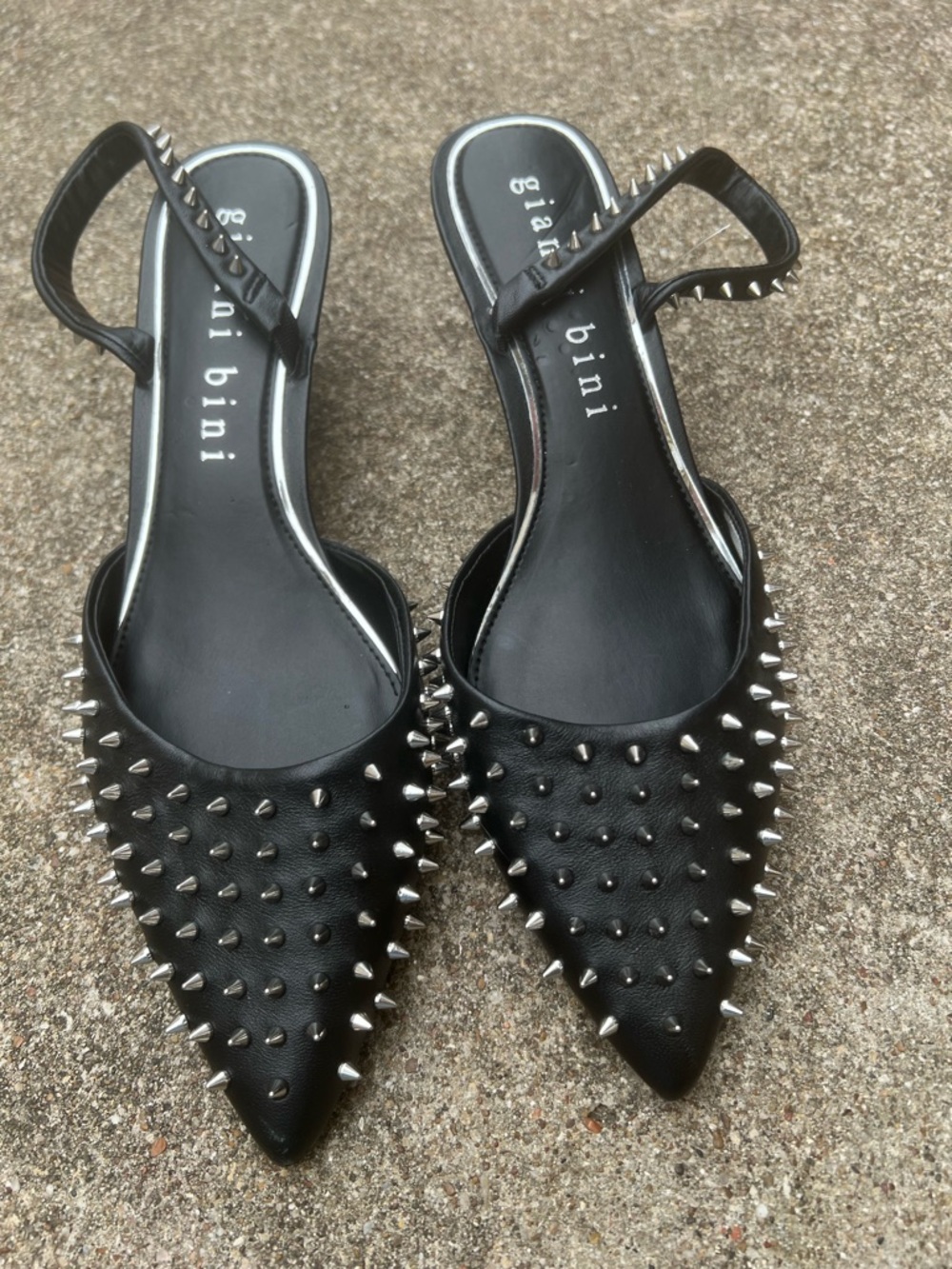 Gianni Bini Black Studded Pointed Toe Slingback Heels